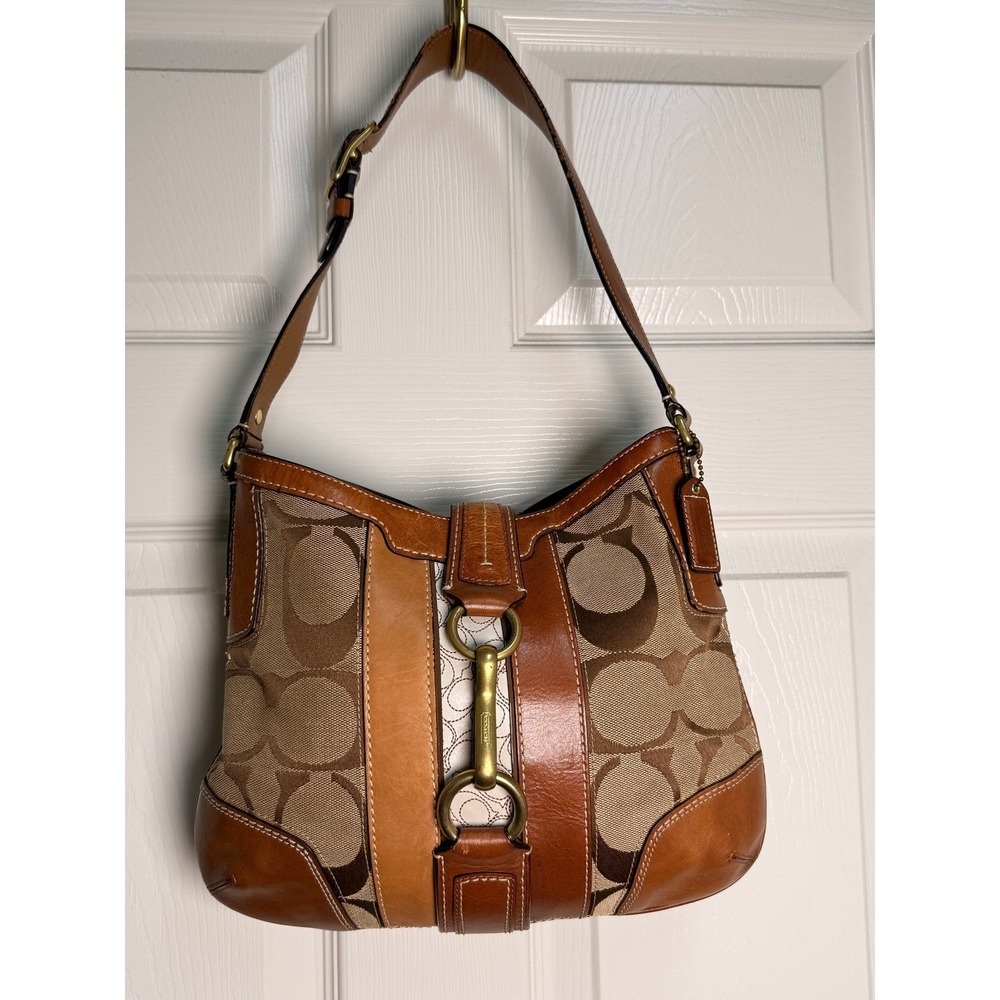 RARE Vintage Coach 11067 Signature C Canvas Ergo Shoulder Bag Brown Leather Hobo
